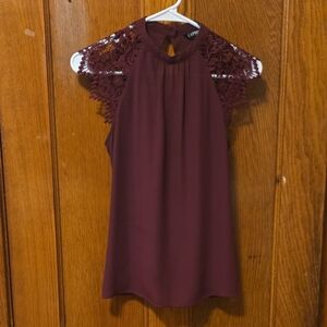 Express Burgundy Lace Sleeve Blouse